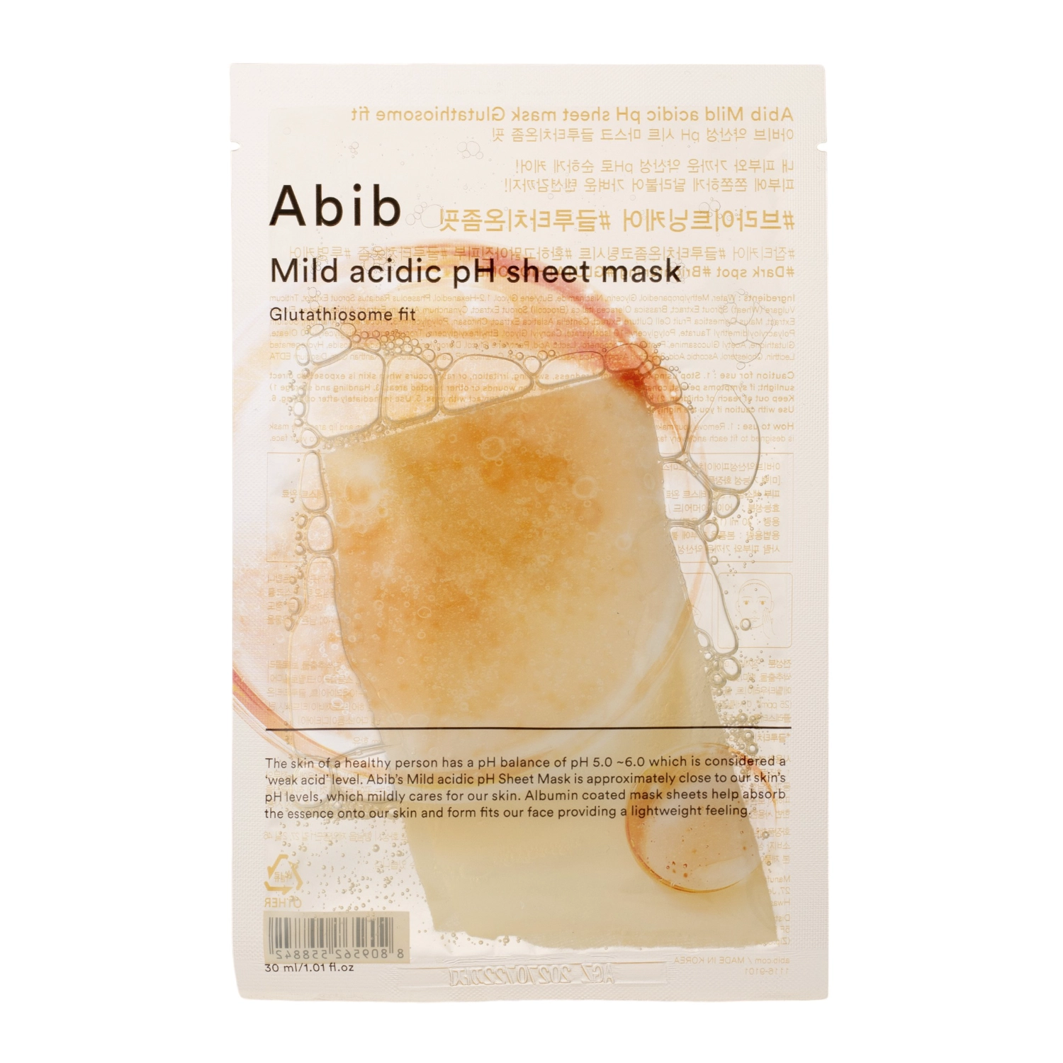 Abib - Mild Acidic Ph Sheet Mask Glutathiosome Fit - Moisturizing - Illuminating Sheet Mask - 30ml