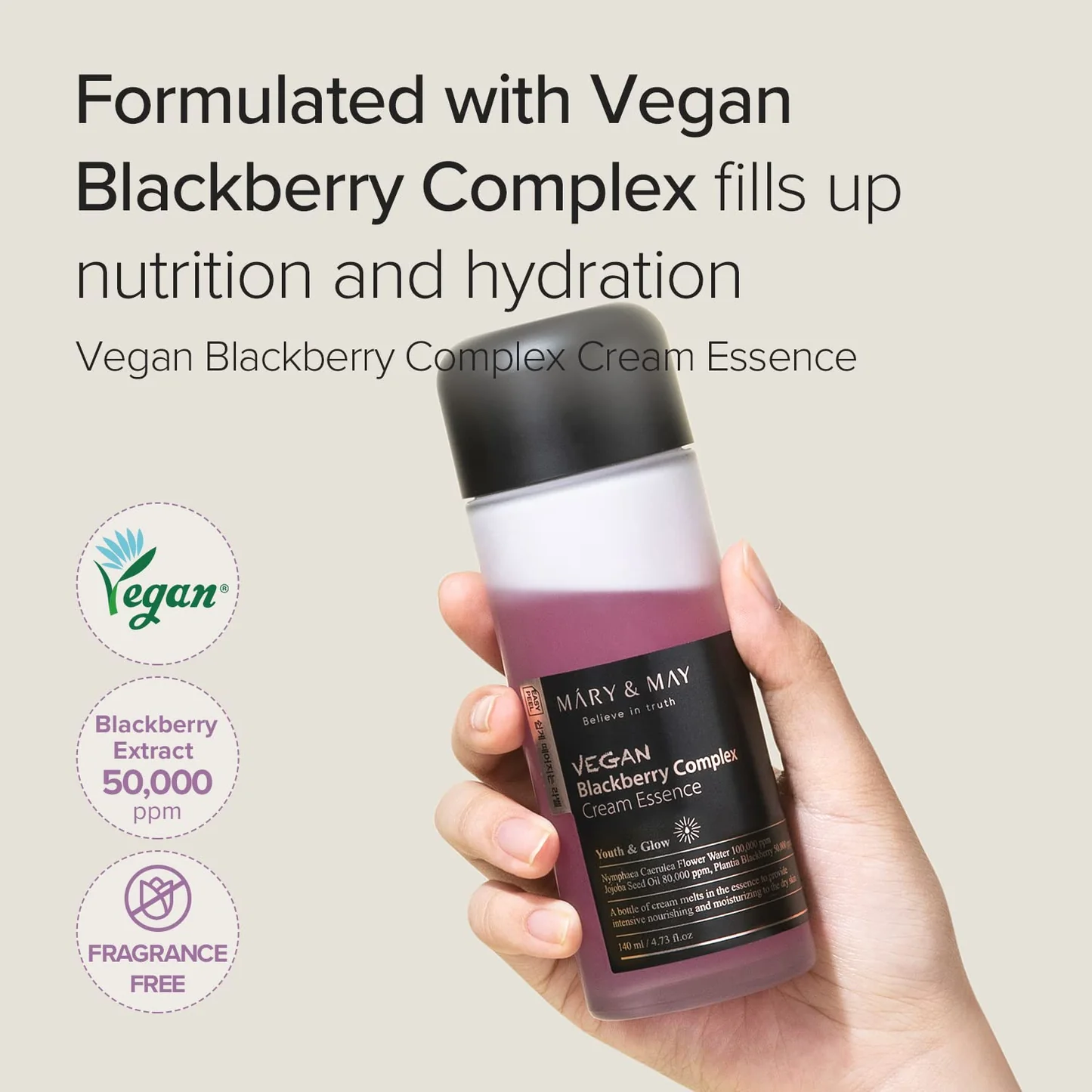 Mary&May Vegan Blackberry Complex Cream Essence - Multifunctional Cream Essence - 140ml - Image 2