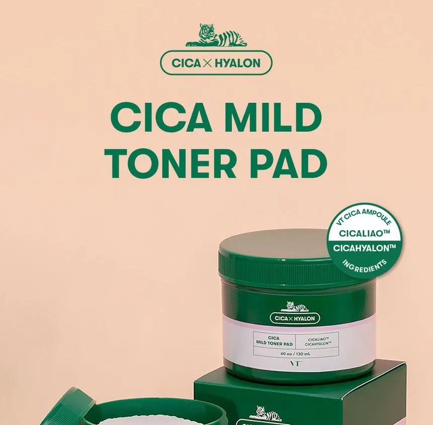 VT Cosmetics Cica mild Toner Pads- Εμποτισμένα απολεπιστικά και ενυδατικά δισκία με BHA για τριπλή δράση 130ml/60τεμ - Image 2
