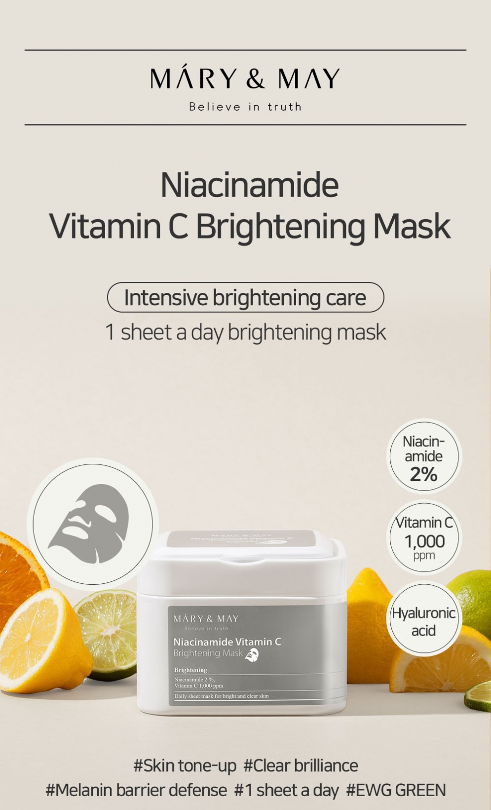 Mary&May Niacinamide Vitamin C Brightening Mask - Brightening Face Mask Set - 30pcs - Image 3