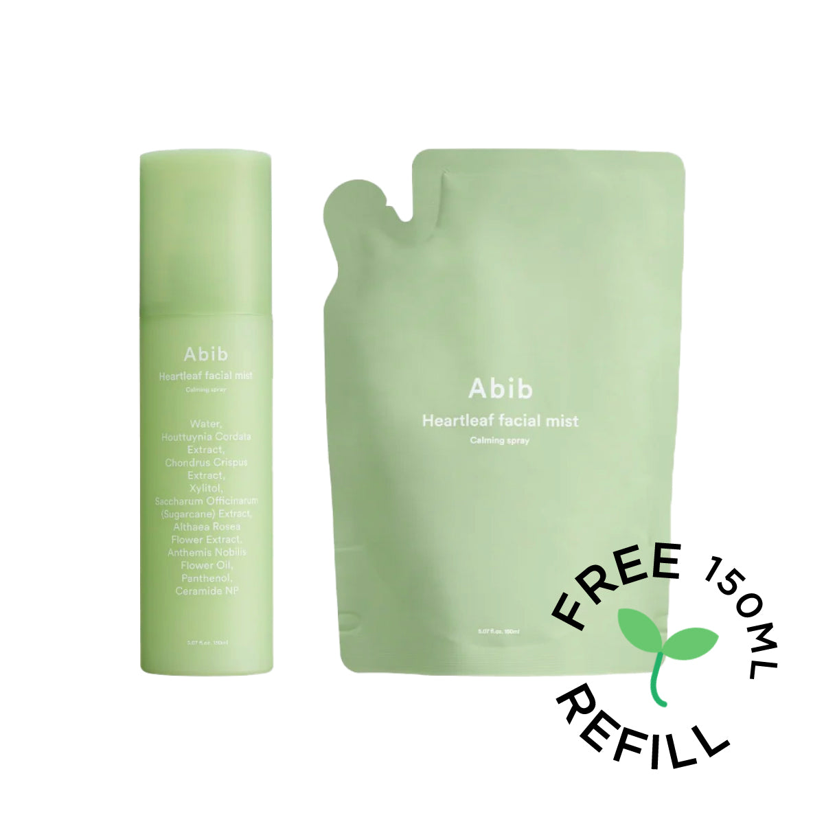 Abib - Heartleaf Facial Mist Calming Spray - Moisturizing Facial Mist - 150ml + 150ml refill