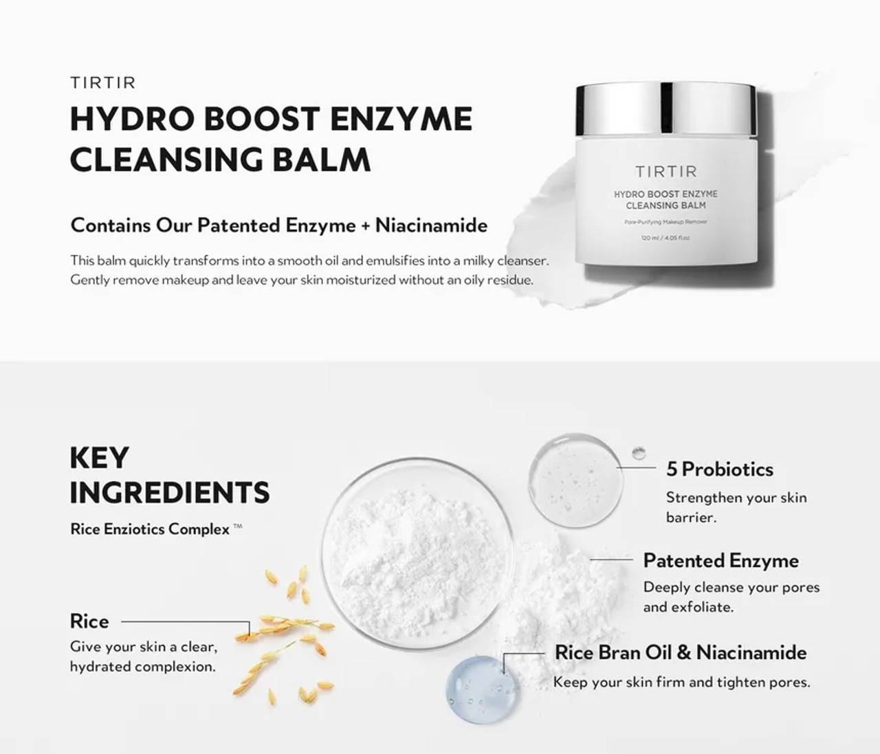 TIRTIR - Hydro Boost Enzyme Cleansing Balm - Enzymatic Makeup Removing Balm - 50ml - Image 3