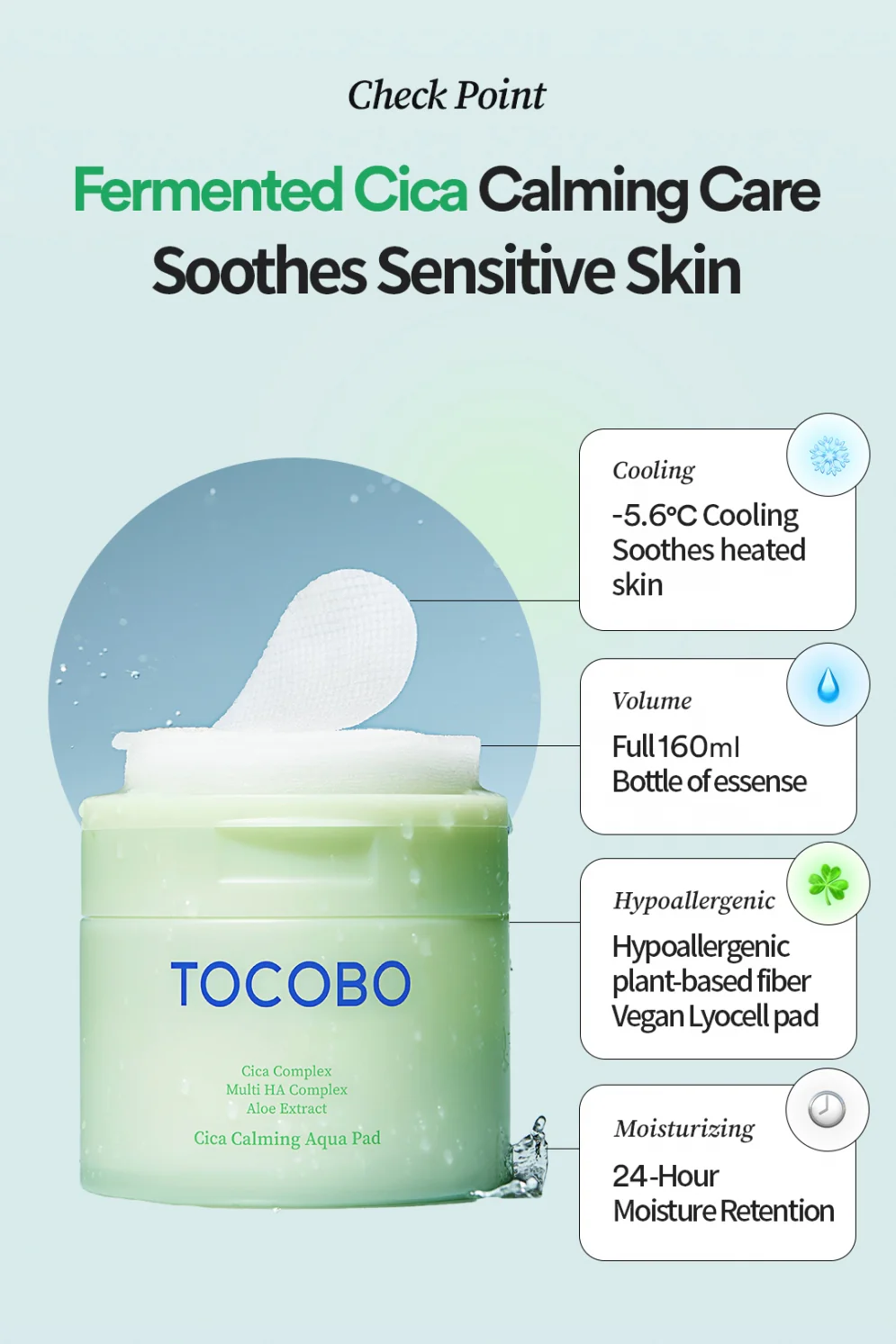 Tocobo - Cica Calming Aqua Pad - Soothing Face Pads - 60pcs. - Image 2