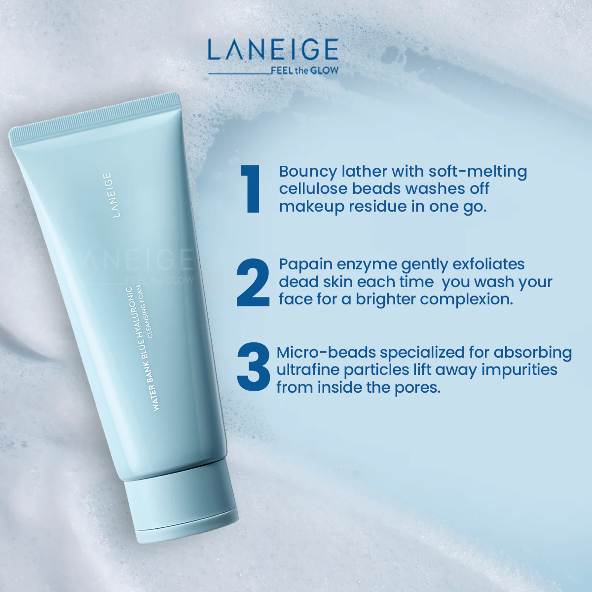 Laneige - Water Bank Blue Hyaluronic Cleansing Foam - Facial Washing Foam - 150g - Image 2