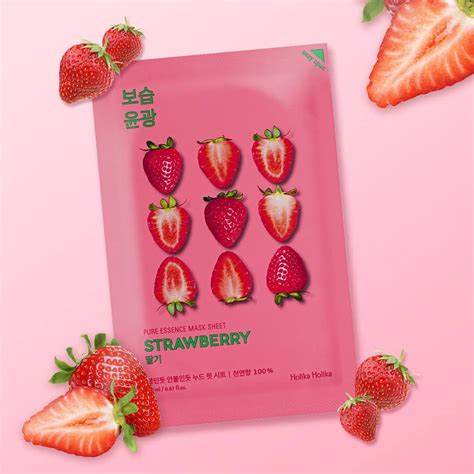 Holika Holika Pure Essence Sheet Mask Ενυδατική Μάσκα Προσώπου – Strawberry 20ml - Image 2