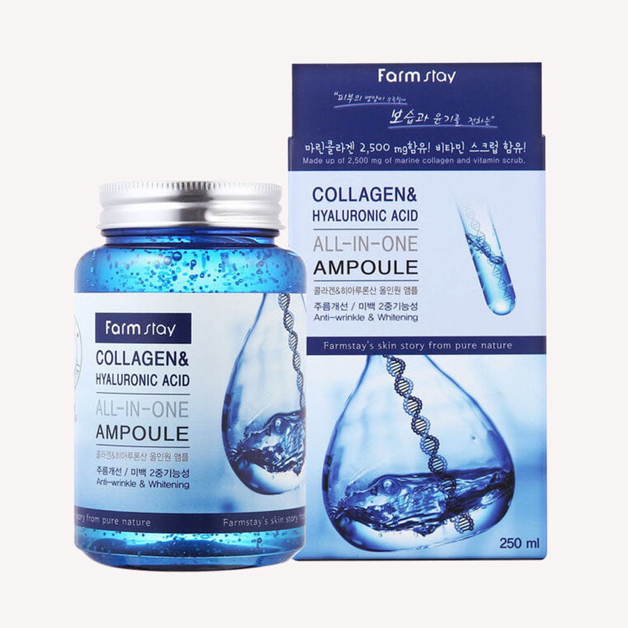 FARMSTAY COLLAGEN and HYALURONIC ACID ALL-IN ONE AMPOULE, 250 ml