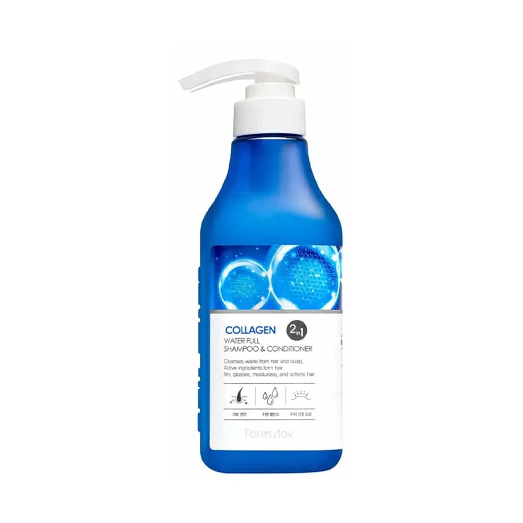 FARMSTAY COLLAGEN Aqua FULL SHAMPOO & CONDITIONER, 530 ml