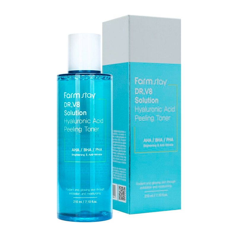 FARMSTAY DR-V8 SOLUTION Hyaluronic Acid Peeling Toner, 210 ml