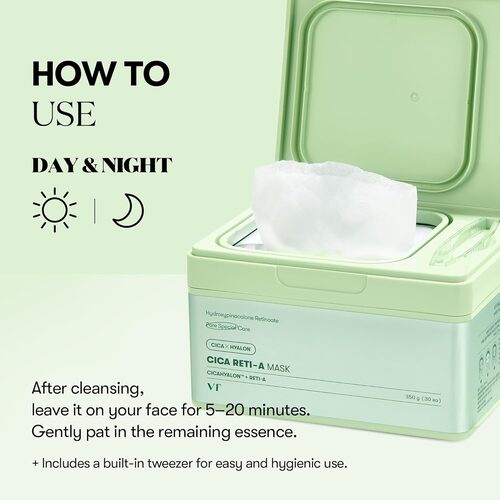VT Cosmetics - CICA Reti-A Mask - Moisturizing and Exfoliating Face Mask Set in a Sheet - 30pcs/350g - Image 2