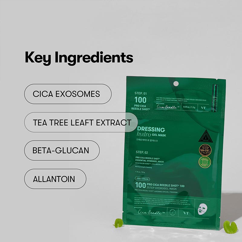 VT Cosmetics - Pro Cica Reedle Shot 100 2Step Hydrogel Mask - Soothing Hydrogel Face Mask - 1.5g+33g - Image 3