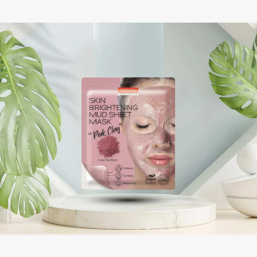 PUREDERM Skin Brightening Mud Sheet Mask PINK CLAY, 15 g