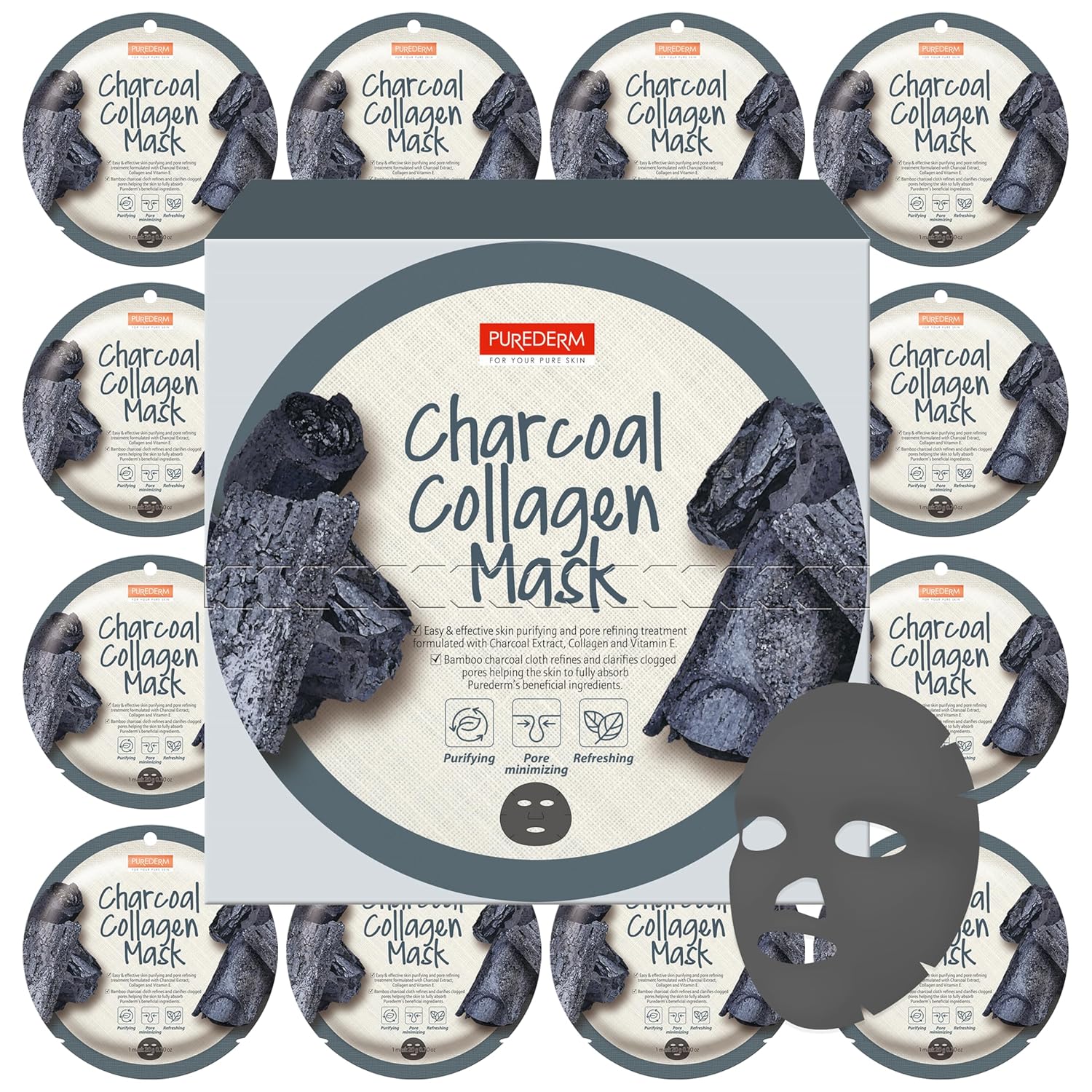 PUREDERM CHARCOAL Collagen Mask (Circle), 18 g