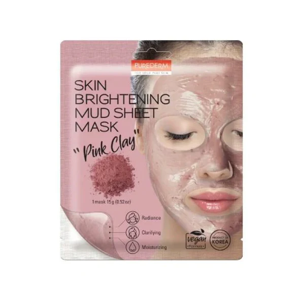 PUREDERM Skin Brightening Mud Sheet Mask PINK CLAY, 15 g - Image 2