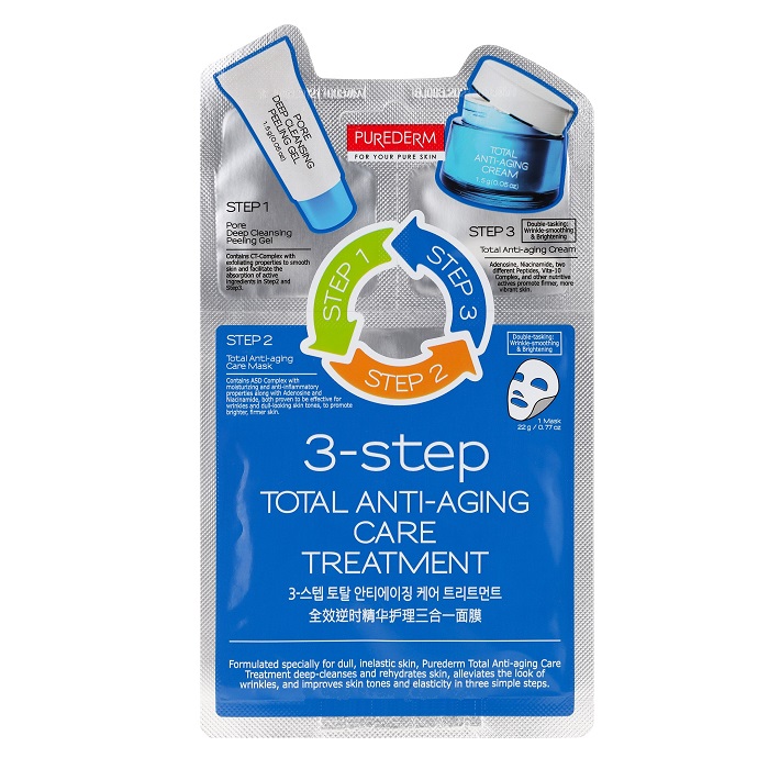 PUREDERM 3-step Total Anti-aging Care Treatment, 1,5 g + 22 g + 1,5 g