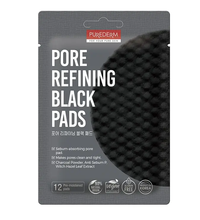 PUREDERM Pore Refining Black Pads, 12 pcs