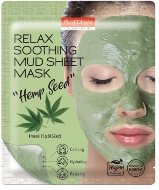 PUREDERM Relax Soothing Mud Sheet Mask HEMP SEED, 15 g